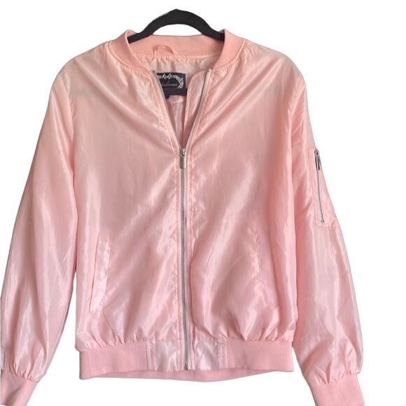 Ambiance RETRO Inspired Light Pink Satin Bomber Jacket. Size Medium - Picture 3 of 8